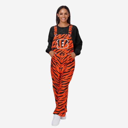 Cincinnati Bengals Womens Tiger Stripe Thematic Bib Overalls | M