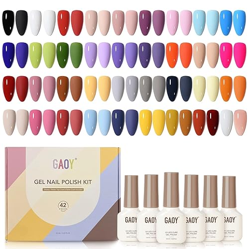 GAOY 42 Pcs Gel Nail Polish Kit, Pink White Red Jelly Nude Colors All Seasons Gel Nail Polish Set with Glossy & Matte Top Coat and Base Coat for Salon and DIY Manicure at Home - Four Seasons Series-B