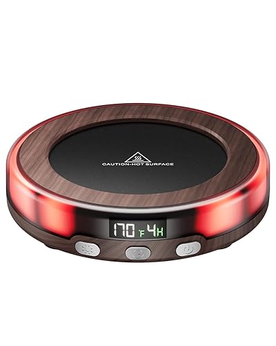 Gaiatop Coffee Mug Warmer for Desk, 3 Temp Settings, 2-9Hrs Timer, 3 Colorful Romantic Atmosphere Light Modes, Beverage Heating Plate with Digital Display for Candle Tea Milk Wood - Wood