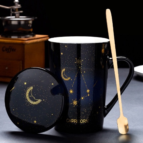 Zodiac Constellations Mug Gift Set with Spoon and Lid - Capricorn