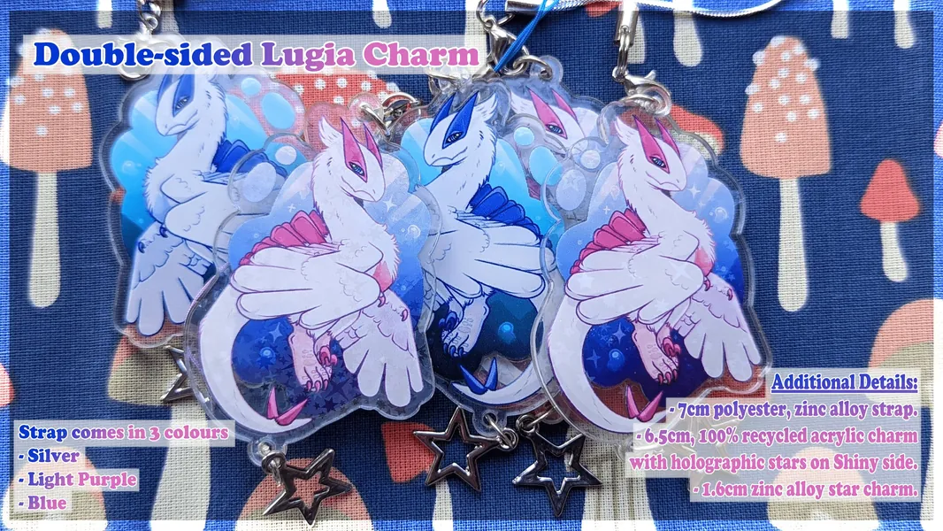 Lugia and Shiny Lugia Double Sided Star Charm