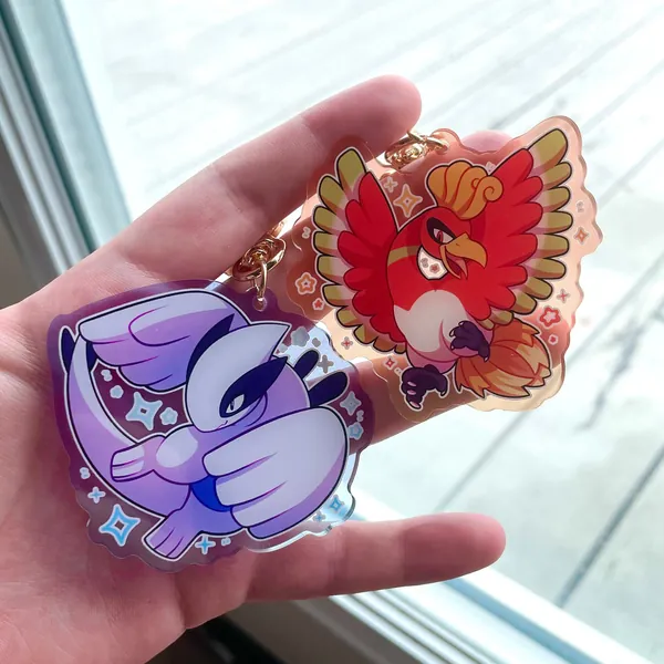Johto Legends | 2.5" Double Sided Mini Acrylic Charms | Pokemon Lugia and Ho-Oh