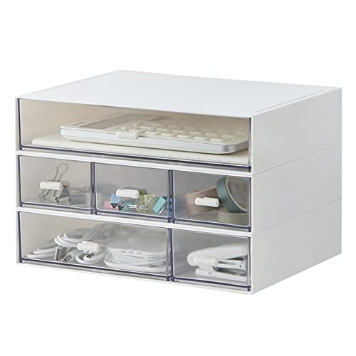 MILULUGO Desk Organizer with 6 Drawers, Makeup Organizer, Plastic Cosmetic Organizer, Bathroom Organization Boxes, Desktop Storage Box(White) - White