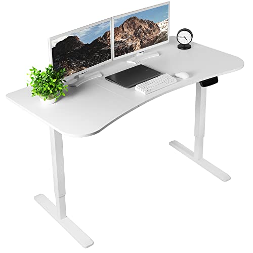 VIVO Electric Height Adjustable 63 x 32 inch Memory Stand Up Desk, White Table Top, White Frame, Touch Screen Preset Controller, 2E Series, DESK-KIT-2E1W - 63 x 32 inch - White Top / White Frame
