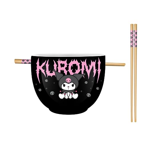 Silver Buffalo Sanrio Hello Kitty and Friends Keroppi Foodie Icons Ceramic Ramen Noodle Rice Bowl with Chopsticks, Microwave Safe, 20 Ounces - Sanrio Kuromi