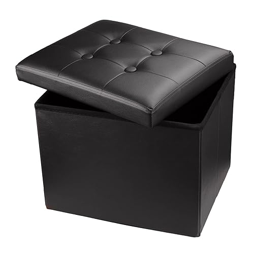 Hamgtrion Ottoman Storage Ottoman Collapsible Ottoman with Storage Foot Rest Small Ottoman Foot Stools Black L17W13H13inches - 17*13*13in - Black