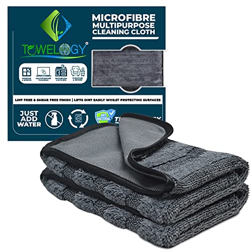 Towelogy® Microfibre Cloths Multipurpose Cleaning Hybrid Twisted Loops for Kitchen Surfaces Countertops Sinks Glass Windows and Bathroom Cleaning Towels 40x40cm (Grey Hybrid Cloth, 2) - Grey Hybrid Cloth - 2