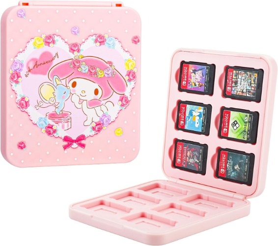 RHOTALL Pink Game Case for Nintendo Switch and Switch OLED, Cute Bunny Storage Card Box with 12 Game Cards Cartridge and 12 SD Cards Slots, Portable Switch Games Holder with Magnetic Design - Bunny