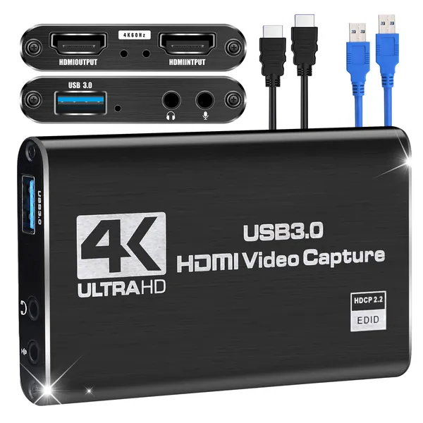Capture Card Nintendo Switch, Video Capture Card, Game Capture Card 4K 1080P 60FPS, HDMI to USB 3.0 Capture Card for Streaming Work with PS4/PC/OBS/Camera - 