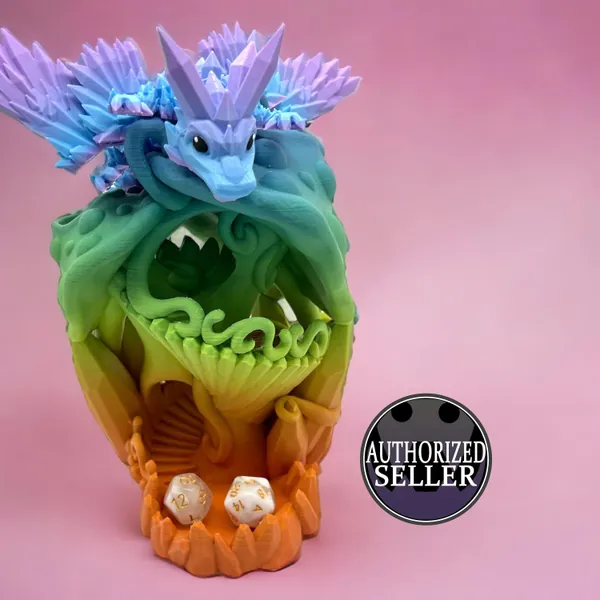 Crystal Mushroom Castle Dice Tower With Baby Dragon Holder - 3D Printed Dice Tower