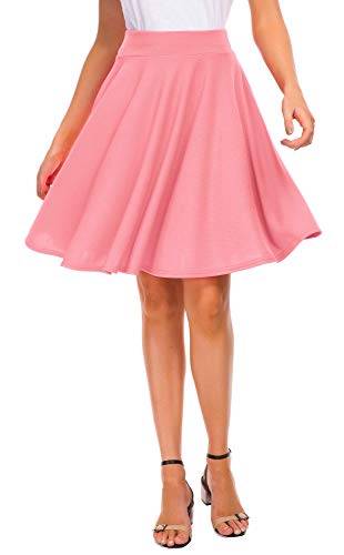 EXCHIC Women's Basic Skirt A-Line Midi Dress Casual Stretchy Skater Skirt - Pink - X-Large