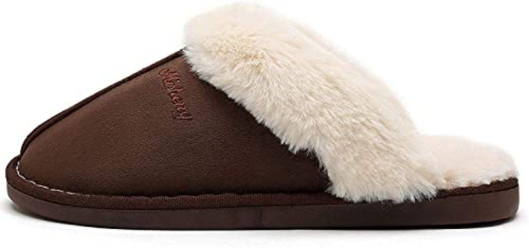 NewYouDirect Slippers for Women Men Cozy Memory Foam Plush Fleece House Shoes Furry Wool-Like w/Indoor Outdoor - 8-9 Women/7-8 Men - Coffee