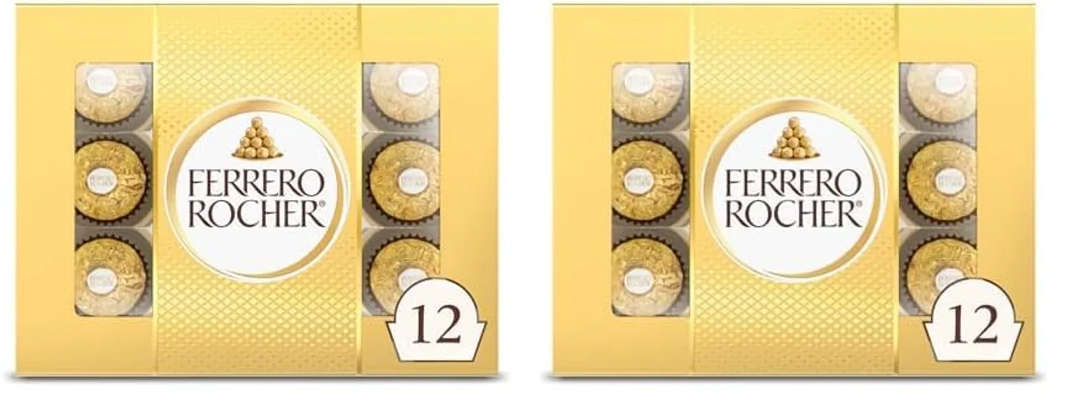 Ferrero Rocher, 12 Count, Premium Gourmet Milk Chocolate Hazelnut, Individually Wrapped Candy for Gifting, Great Easter Gift, 5.3 oz (Pack of 2) - Assorted - 5.3 Ounce (Pack of 2)