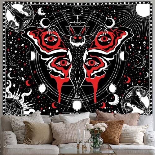 LZBXBXDA Mothman Tapestry Skull Tapestry Gothic Tapestry Black Red Tapestry Black Moon Phases Tapestry for Bedroom Living Room Home Decor - Mothman Tapestries 51''x59''(130x150cm)