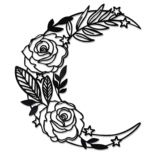 EZ4ENCE Moon Decoration Wall Art Boho Moon Wall Home Decor Hanging Appearance Wall Decor Metal Wall Hanging Moon Decor Flower Wall Art for Bedroom Living Room Home Wall,Black(medium) - Middle