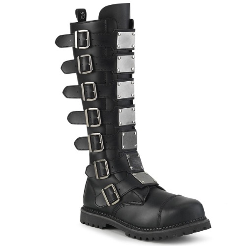 Demonia RIOT-21MP | Black Vegan Leather Combat Boots - 13 / Black