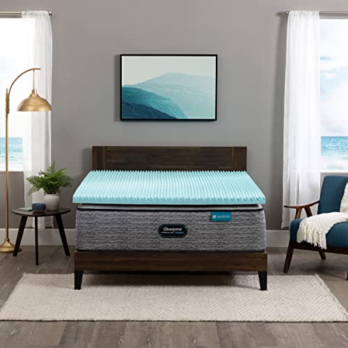 Beautyrest Cool Wave Plus Convoluted Pressure-Relieving Memory Foam Mattress Topper, California King, 3-Inch,Blue - California King - 3 Inch
