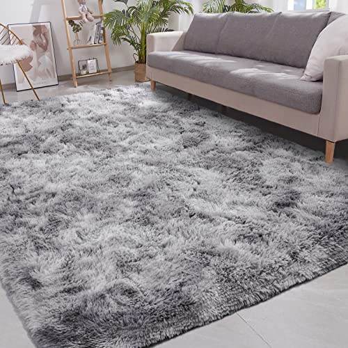 Vocrite Super Soft Fluffy Rug for Living Room, 5x8 Large Gray Shag Fuzzy Plush Area Carpets, Anti-Skid Furry Faux Fur Shaggy Rug, Rectangular Rug for Bedroom Home Decor, Light Grey - 5x8 Feet - B-light Grey