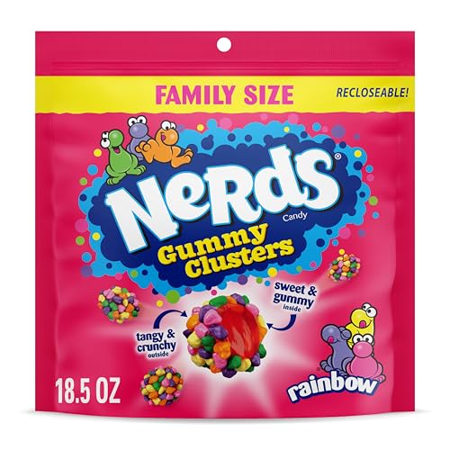 NERDS Gummy Clusters, Candy, Rainbow, Crunchy and Gummy, 18.5 oz - Rainbow - 18.5oz (Pack of 1)