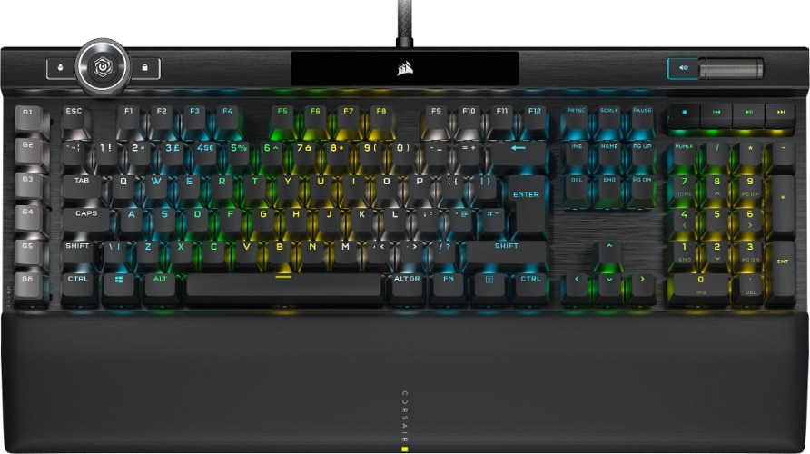 Corsair K100 RGB Mechanical Gaming Keyboard (CHERRY MX SPEED Keyswitches: Linear and Rapid, Leatherette Palm Rest, PBT Double-Shot Keycaps, Elgato Stream Deck Integration) QWERTY, Black