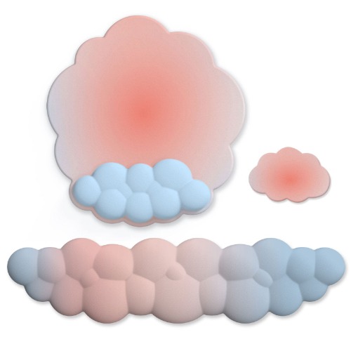 Pastel Ergonomic Cloud Ombre Keyboard Pad, Wrist Pad & Coaster Set - Blue & Peach