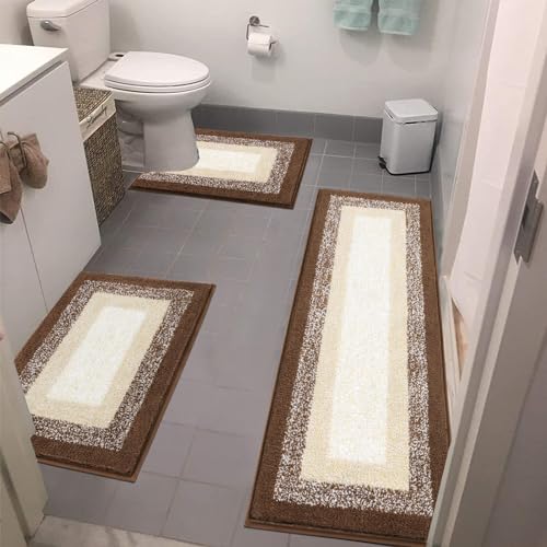 Bathroom Rug Sets 3 Piece, Non-Slip Bath Mats for Bathroom