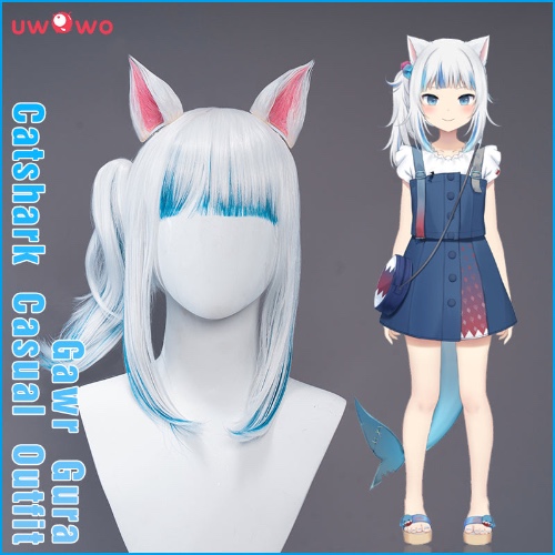 Uwowo Vtuber Gawr Gura Catshark Casual Outfit Cosplay Wig+Ear - Wig