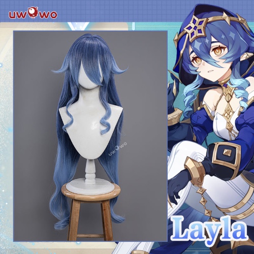 Uwowo Genshin Impact Cosplay Wig Layla Cosplay Wig Gradient Blue Long Hair