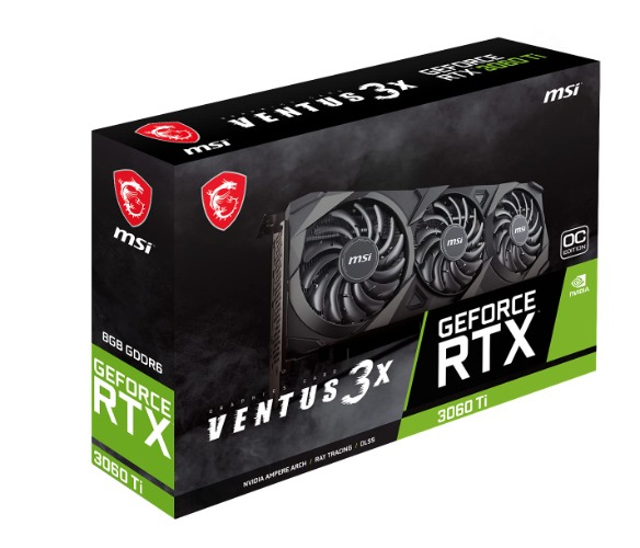 MSI Gaming GeForce RTX 3060 Ti LHR 8GB GDRR6 256-Bit HDMI/DP Torx Fan 3 Ampere Architecture OC Graphics Card (RTX 3060 Ti Ventus 3X 8G OC LHR)