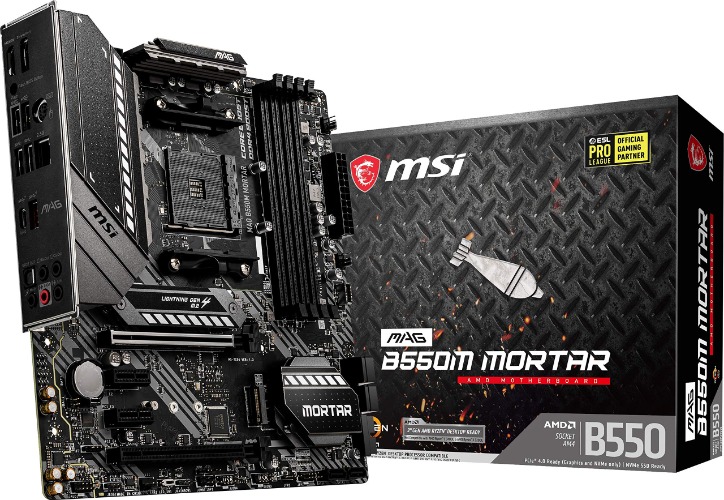MSI MAG B550M Mortar Gaming Motherboard (AMD AM4, DDR4, PCIe 4.0, SATA 6Gb/s, M.2, USB 3.2 Gen 2, HDMI/DP, Micro-ATX, AMD Ryzen 5000 Series Processors)