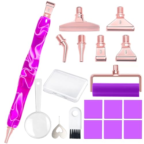 Praise V Do Ergonomic Diamond Painting Art Drill Bead Dot Pen Kit with Screw Steel Silver Metal Tip Nibs Placers Roller Tool Accessories for 5D Diamond Paint Purple - Purple-Rose Metal