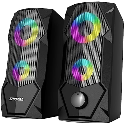 SPKPAL Computer Speakers RGB Gaming Speakers for PC 2.0 Wired USB Powered Stereo Volume Control Dual Channel Multimedia AUX 3.5mm for Laptop Desktop Monitors,10W