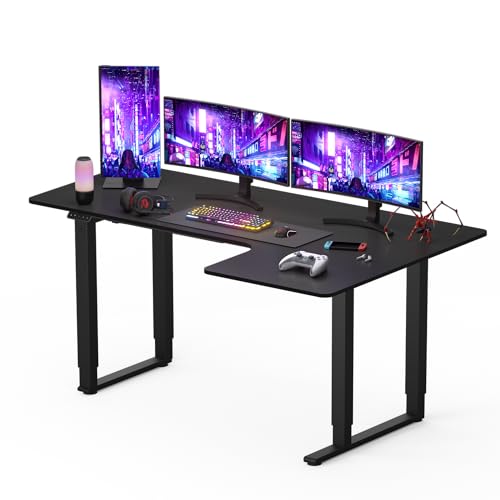 FLEXISPOT Höhenverstellbarer Schreibtisch elektrisch 180x110cm mit 4-Beinen, L-förmiger Esszimmertisch&Schreibtisch Elektrisch mit 2 Motoren, 2-Fach-Teleskop (schwarz+schwarz) - 180 x 110 cm - Schwarz+schwarz