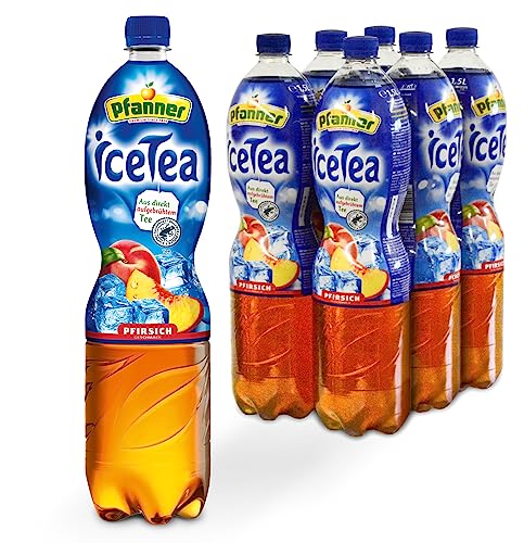 Pfanner Eistee Pfirsich im Vorratspack – Direkt aufgebrühter Schwarztee kombiniert mit Pfirsichsaft (6 x 1,5 l) - Pfirsich