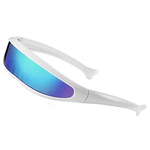 SHEEN KELLY Futuristisch Zyklop Sonnenbrille für Cosplay Schmale Zyklopen Erwachsene Party Wrap Gläser Spiegel - Beige