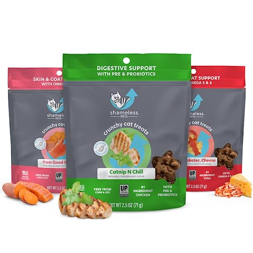 Shameless Pets Crunchy Cat Treats -  Kitty Treats for Cats with Digestive Support, Natural Ingredients Kitten Treats with Real Ingredients, Healthy Flavored Feline Snacks - Variety Pack, 3-Pk - Variety Pack - 3 Count - 2.5 Ounce (Pack of 3)