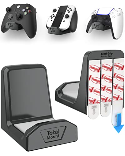 TotalMount (2 Pack) Controller Wall Stands with Non-Slip Pads & Removable Adhesive for Xbox, PS5, PS4, and Nintendo – These Premium Holders Won’t Damage Your Wall with Screws or Permanent Adhesive - Premium Black – Two Pack