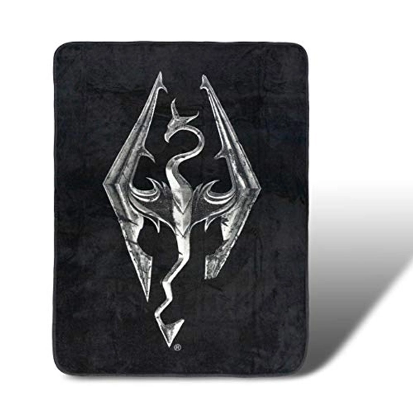 JUST FUNKY Skyrim Collectibles | Skyrim Dragon Emblem Fleece Throw Blanket | 45” x 60”