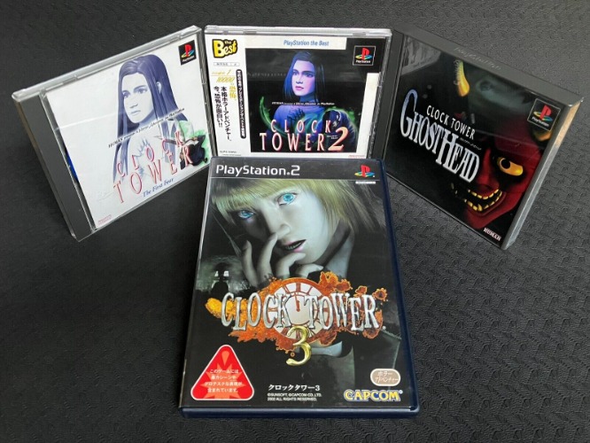 Lot of 4 Japanese CLOCK TOWER PS1 &amp; PS2 Games - 1 (JP-only release), 2, GH &amp; 3