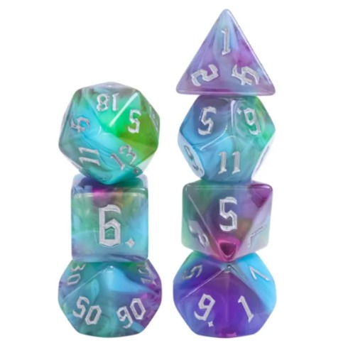 Fey Aurora -Mixed Swirl dice set - 7 piece RPG dice set