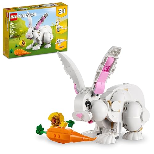 LEGO Creator 3 in 1 White Rabbit Animal Toy Building Set, STEM Toy for Kids 8+, Transforms from Bunny to Seal to Parrot Figures, Creative Play Building Toy for Boys and Girls, 31133 - White