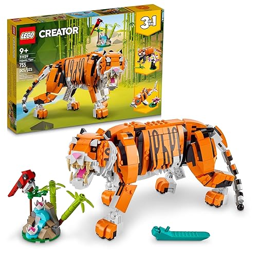 LEGO Creator 3 in 1 Majestic Tiger Building Set, Transforms from Tiger to Panda or Koi Fish Set, Animal Figures, Collectible Building Toy, Gifts for Kids, Boys & Girls 9 Plus Years Old, 31129 - Multicolor