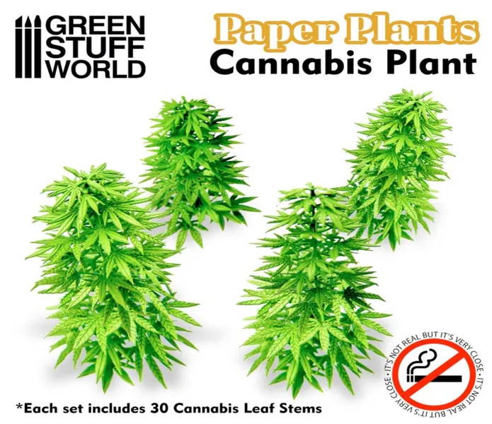 Paper Plants - Cannabis - Green Stuff Basing materials compatible with Dioramas Miniature Bases Warhammer 40K Model Scenery Landscape