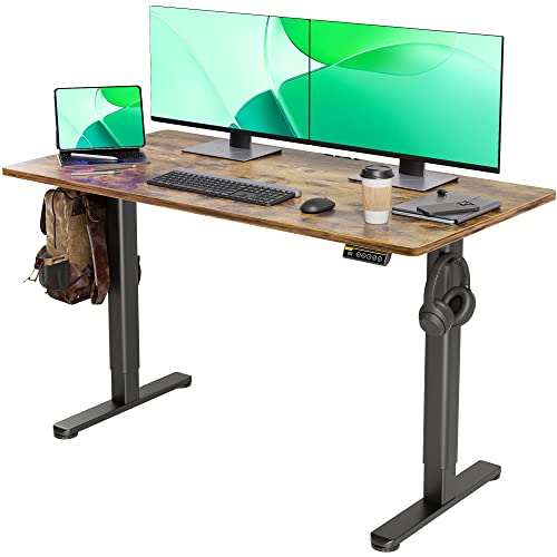 Claiks Electric Standing Desk, Adjustable Height Stand up Desk, 55x24 Inches Sit Stand Home Office Desk with Splice Board, Black Frame/Rustic Brown Top - 55 - Rustic Brown