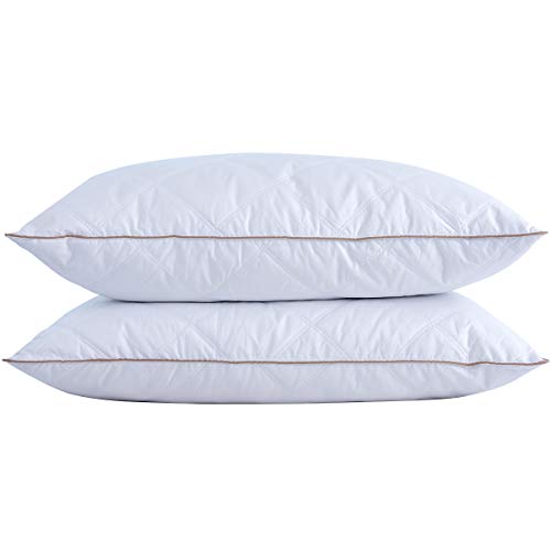 puredown® Goose Feathers and Down Pillow with Diamond Quilting Breathable Downproof Cover, Pack of 2, Queen Size - Classic White - Queen (Pack of 2)