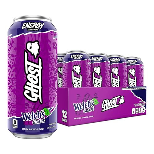GHOST Energy Drink - 12-Pack, Welch's Grape, 16oz Cans - Energy & Focus & No Artificial Colors - 200mg of Natural Caffeine, L-Carnitine & Taurine - Gluten-Free & Vegan - WELCH'S Grape