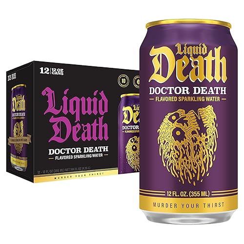 Liquid Death, Doctor Death, Soda-Flavored Sparkling Water, 12-Pack (12oz Cans), Low Calorie & No Artificial Sweeteners - Doctor Death - 12 Fl Oz (Pack of 12)