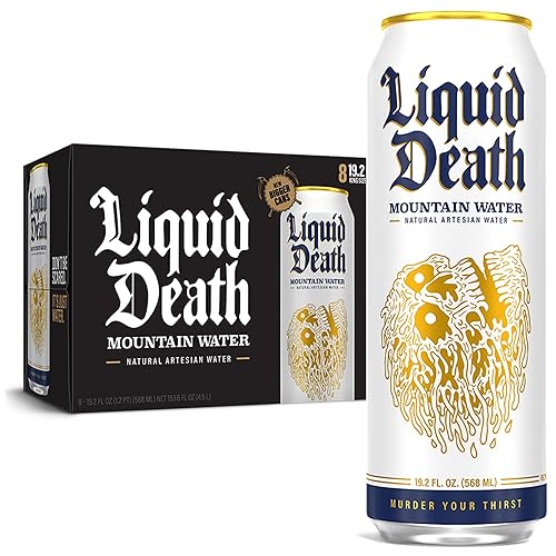 Liquid Death Still Mountain Water, 19.2 oz King Size Cans (8-Pack) - Mountain Water - Still - 19.2 Fl Oz (Pack of 8)