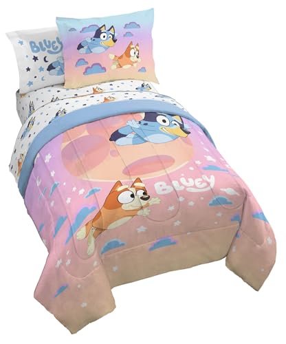 Bluey & Bingo Twin Comforter Set - 5 Piece Bed Set Includes Sheet Set & Pillow Covers - Super Soft Clouds & Stars Kids Bedding - Twin - Multi - Bluey