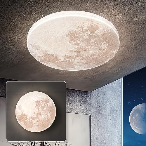 31W 13.8in 5000K Moon-Style Flush Mount Ceiling Light Fixture, LED Modern Ceiling Lights, Daylight White Ceiling Lamp for Bedroom, Kitchen, Hallway, Laundry Room, Kids room (No remote control) - 5000K- Grey